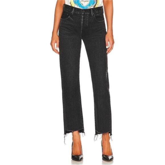 Moussy Denim - Moussy Northville High Waisted Straight Leg Jeans in Black Size 27